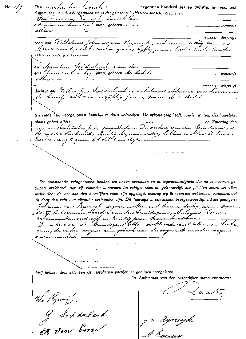 19260814 huw akte 189 Wilhelmus v Rijswijk - Geertrui Sodderland